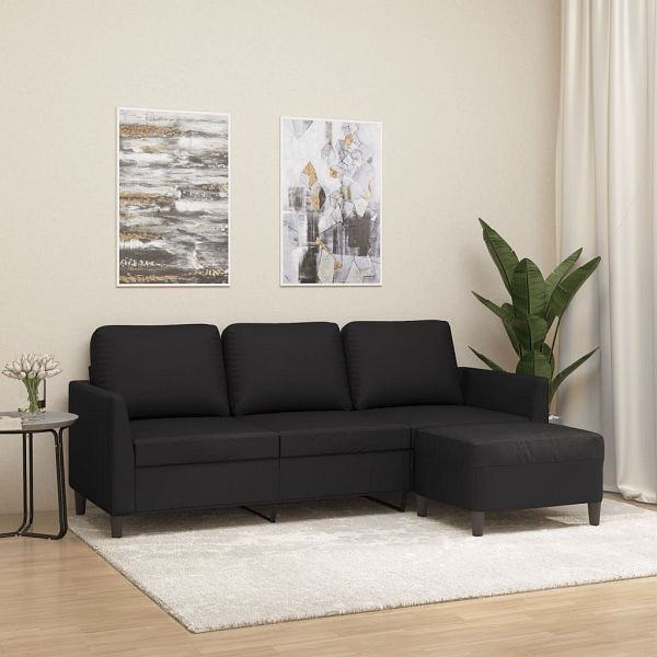vidaXL 3-Sitzer-Sofa mit Hocker Schwarz 180 cm Kunstleder, 3201122