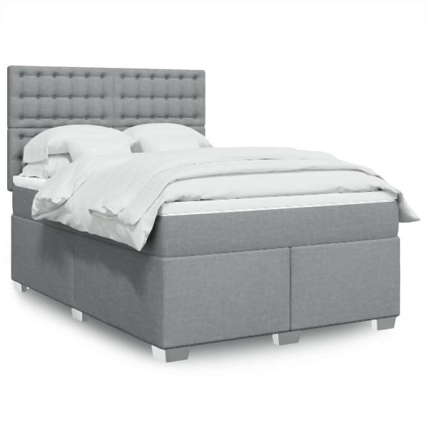 vidaXL Boxspringbett mit Matratze Hellgrau 140x200 cm Stoff, 3292825