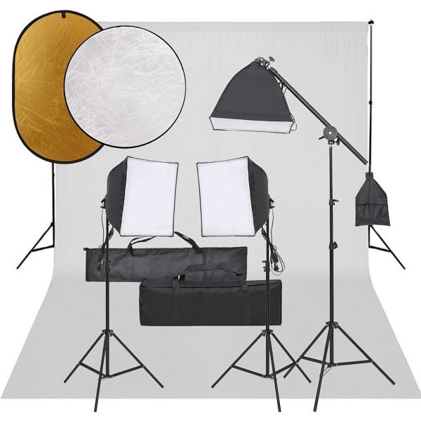 vidaXL Fotostudio-Set mit Beleuchtung, Hintergrund und Reflektor, 3094693