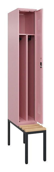 C+P Spind Evolo PLUS, 1 Abteile, 2120x300x815mm, 3015/3015, Haken 4, Zylinderschloss, Sitzfläche Buche-Hartholz, Sitzbank, 0490507-10F S10052