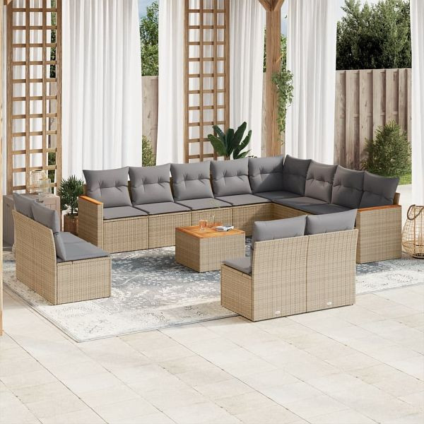vidaXL 13-teilig Garten-Sofagarnitur mit Kissen Beige Poly Rattan, 3258881