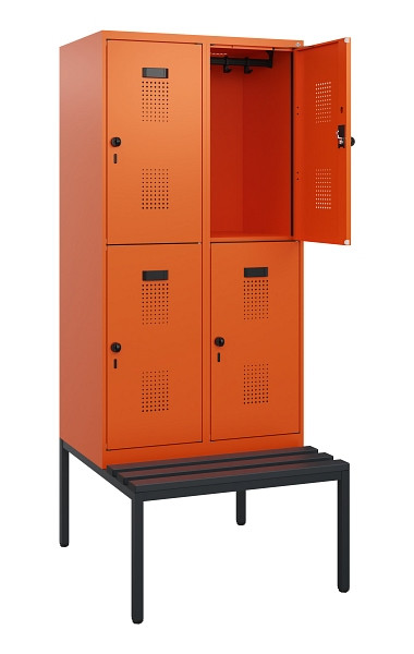 C+P Doppelstöckiger Spind Evolo PLUS, Bank, 4 Fächer, 1950x800x815mm, 2004/2004, Drehriegel, Sitzfläche Kunststoff, Sitzbank, 0493505-22 S10127