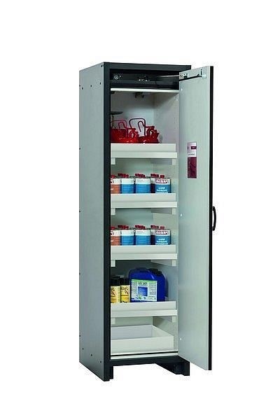 asecos Sicherheitsschrank Q-CLASSIC-30, Q30.195.056.R in lichtgrau RAL 7035 mit 4x Wannenboden Standard (Polypropylen), 31007-061-33418
