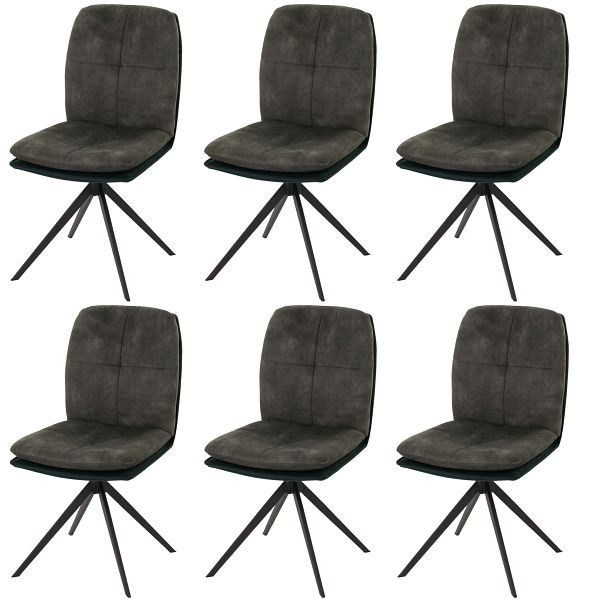 Mendler 6er-Set Esszimmerstuhl HWC-M68, Küchenstuhl Lehnstuhl, drehbar Auto-Position, Metall Stoff/Textil, grün, 3x105184