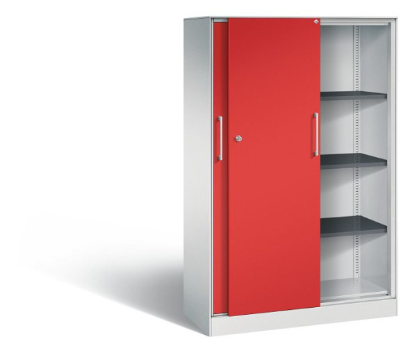 C+P Schiebetürenschrank Asisto, H1635xB1000xT435mm, Farbe: Lichtgrau / feuerrot, Bügelgriff, 4 OH, 142012-000 S10053