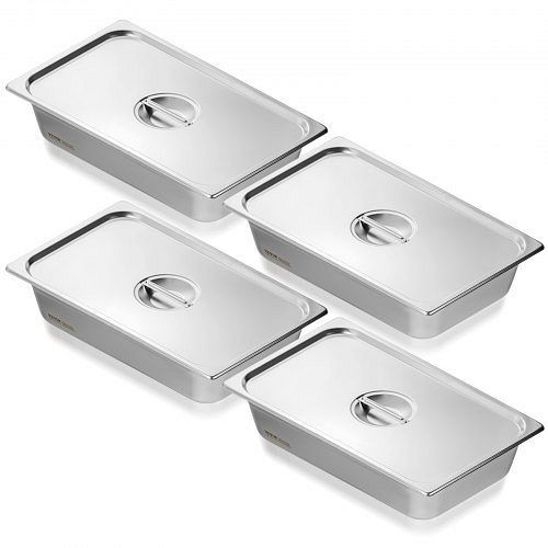 VEVOR 4 x Hotelpfannen Gastronormbehälter Edelstahl 530x326x107mm 13,9L Deckel, 11QCCPYG4YCSH7PULV0