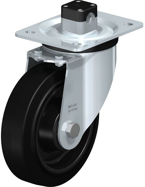 Blickle L-POEV 160KD-CS11 Stahlblech-Lenkrolle, mittelschwere Ausführung, mit Anschraubplatte & Zentralfeststeller, Elastik-Vollgummi, Schwarz, 850635
