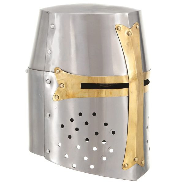 vidaXL Mittelalterlicher Kreuzritter-Helm Antik Replik LARP Silbern Stahl, 286206