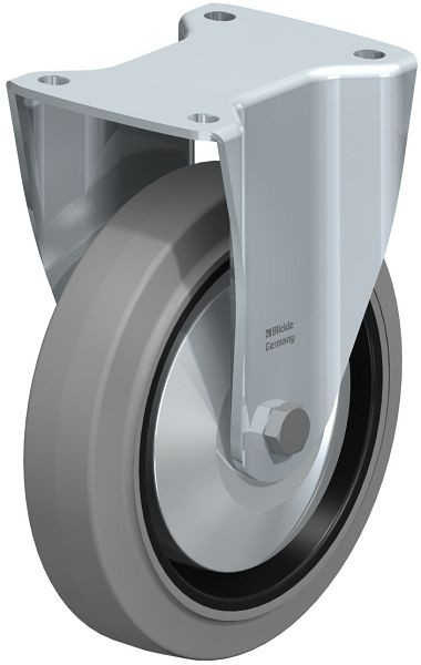 Blickle BH-POEV 200KD-SG-FA Stahlblech-Bockrolle, Schwerlast-Ausführung, mit Anschraubplatte, Elastik-Vollgummi, Grau, 851449