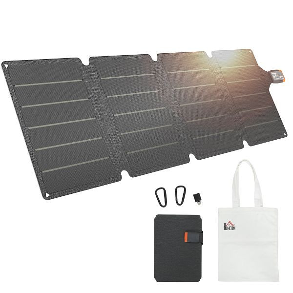 HOMCOM Tragbares Solarpanel, 36W Schnellladung, wasserdicht, faltbar, Ladegerät, Grau, 84F-007V00GY