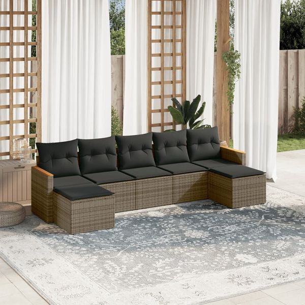 vidaXL 7-tlg. Garten-Sofagarnitur mit Kissen Grau Poly Rattan, 3226235
