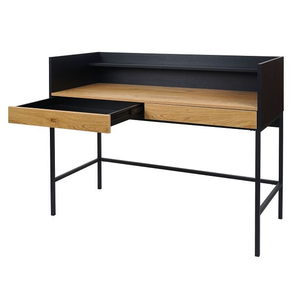 Mendler Schreibtisch HWC-J79, Bürotisch Computertisch Arbeitstisch, Schublade 120x50cm Holz Metall, Eiche-Optik, 86645+83234