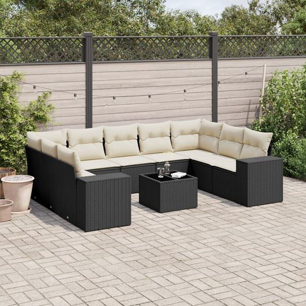 vidaXL 10-teilig Garten-Sofagarnitur mit Kissen Schwarz Poly Rattan, 3223005