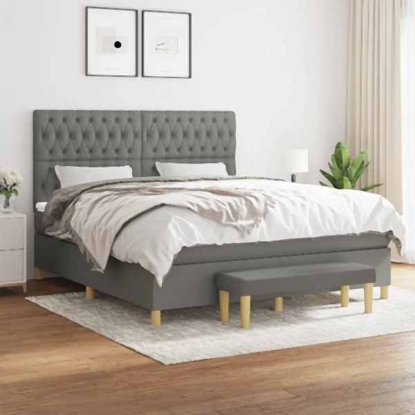 vidaXL Boxspringbett mit Matratze Dunkelgrau 180x200 cm Stoff, 3137414