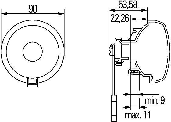 HELLA Nebelschlussleuchte, Halogen, 24V, Einbau, Lichtscheibenfarbe: rot, Kabel: 100mm, Stecker: Flachsteckhülse, links/rechts, 2NE 965 039-111