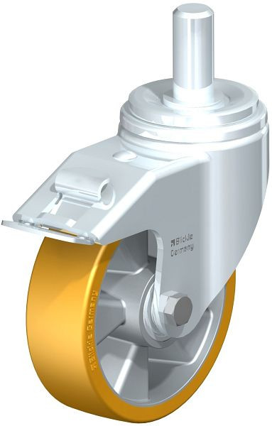 Blickle LHZ-ALTH 160K-FI Stahlblech-Lenkrolle, Schwerlast-Ausführung, mit Zapfen & Feststeller, Blickle Extrathane®, Hellbraun, 754658