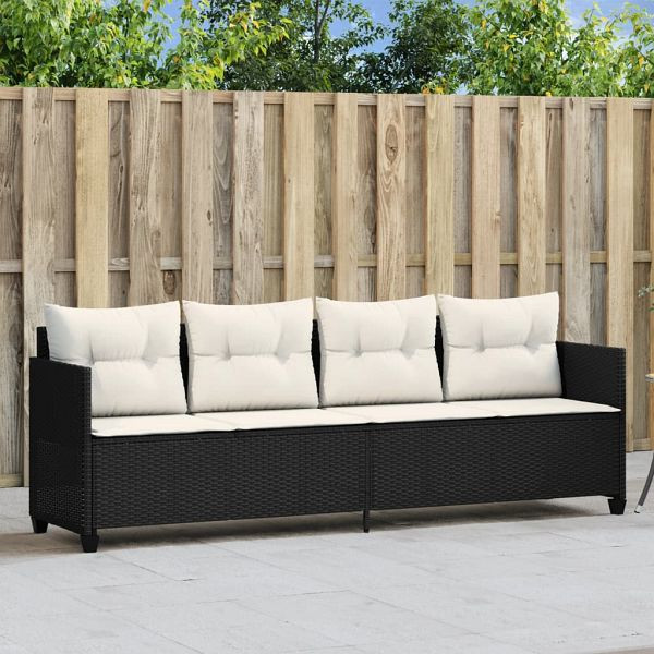 vidaXL Sonnenliege mit Kissen Schwarz Poly Rattan, 368326