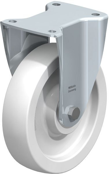 Blickle BH-SPO 200G Stahlblech-Bockrolle, Schwerlast-Ausführung, mit Anschraubplatte, Polyamid, Weiß, 7146