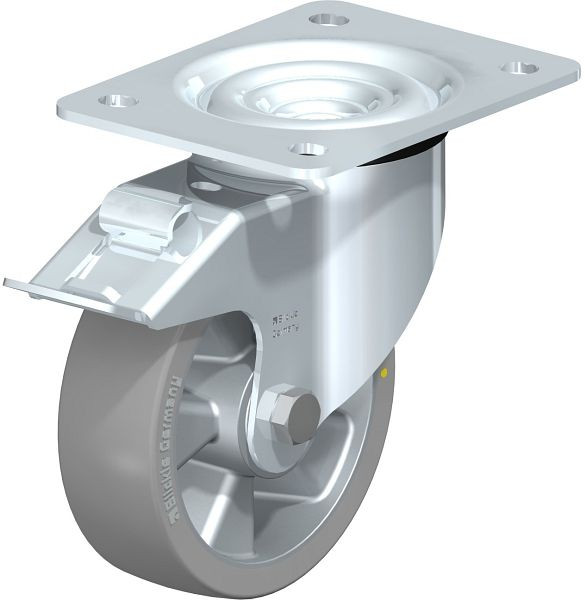 Blickle LK-ALTH 125K-3-FI-AS Stahlblech-Lenkrolle, schwere Ausführung, mit Anschraubplatte & Feststeller, Blickle Extrathane®, Grau, 742374