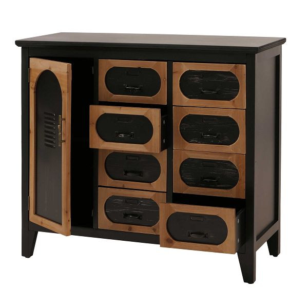 Mendler Apothekerkommode HWC-O63, Schrank Schubladen Staufach Vintage Shabby Industrial, Holz Metall 80x91x40cm, Korpus schwarz, 139290