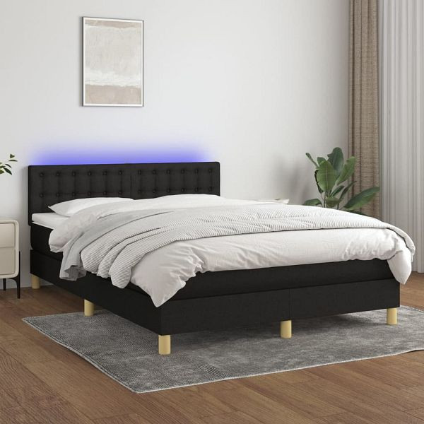 vidaXL Boxspringbett mit Matratze & LED Schwarz 140x200 cm Stoff, 3134039