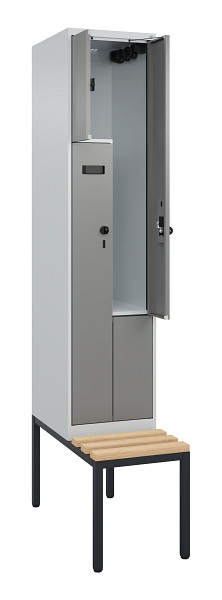 C+P Z-Spind Evolo PLUS, Bank, 2 Fächer, 2120x400x815mm, 7035/0004, Drehriegel, Sitzfläche Buche-Hartholz, Sitzbank, 0490537-122 S10009