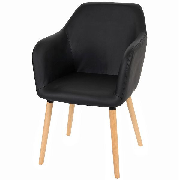 Mendler Esszimmerstuhl Malmö T381, Stuhl Küchenstuhl, Retro 50er Jahre Design, Kunstleder, schwarz, helle Beine, 39621