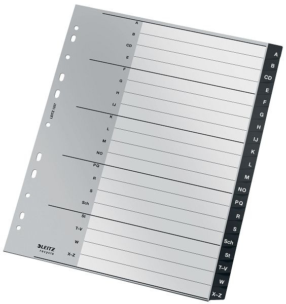 LEITZ 1207 Ordnerregister Recycle, A-Z, A4 extra breit, PP, 20 Blatt, schwarz, 1207-00-00