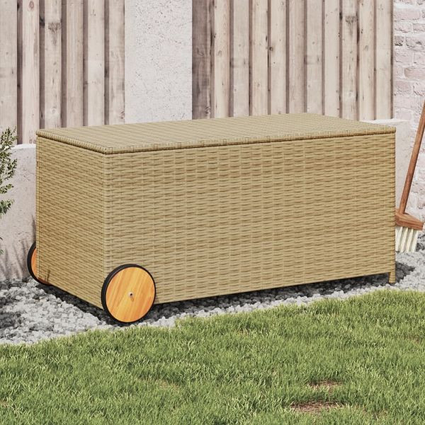 vidaXL Gartentruhe mit Rollen Beige 190L Poly Rattan, 365327