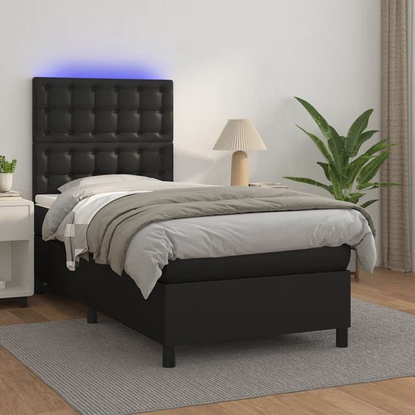 vidaXL Boxspringbett mit Matratze & LED Schwarz 90x190 cm Kunstleder, 3135915