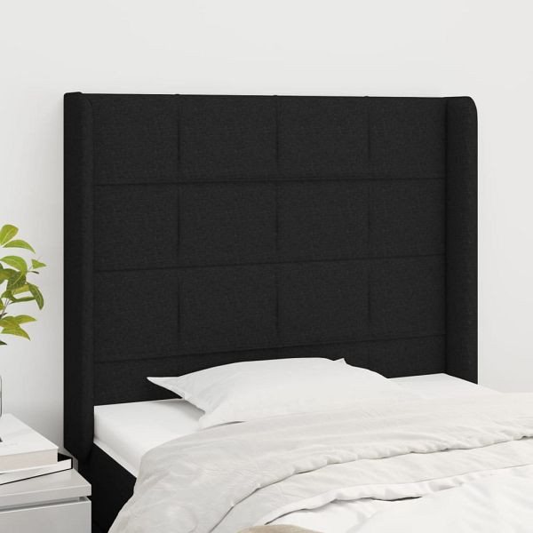 vidaXL Kopfteil mit Ohren Schwarz 103x16x118/128 cm Stoff, 3119572