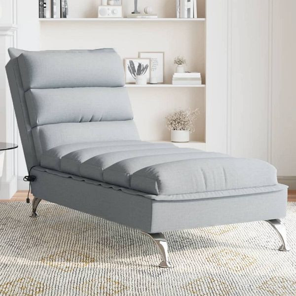 vidaXL Massage-Chaiselongue mit Kissen Hellgrau Stoff, 379475
