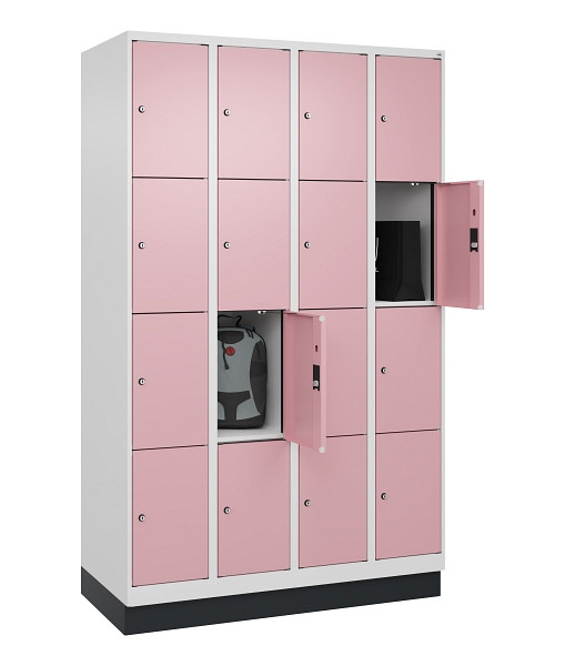 C+P Schließfachschrank Evolo PLUS, mit Sockel, 16 Fächer, 1950x1200x500mm, 9016/3015 Hellrosa, 049020-404 S10018