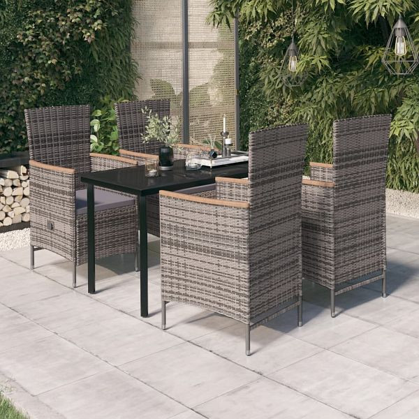 vidaXL 5-teilig Garten-Essgruppe mit Kissen Grau, 3099433
