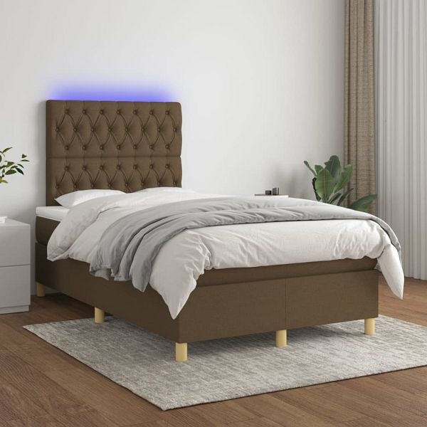 vidaXL Boxspringbett mit Matratze & LED Dunkelbraun 120x200 cm Stoff, 3135664
