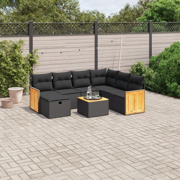 vidaXL 8-teilig Garten-Sofagarnitur mit Kissen Schwarz Poly Rattan, 3265766