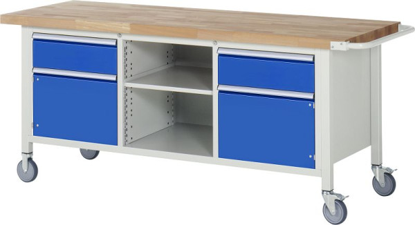 RAU Fahrbare Werkbank Serie 8000, Dreifach-Unterbau-Container (2x Schublade, 2x Flügeltür), 2000x880x700 mm, 05-8561A2-207B4S.11