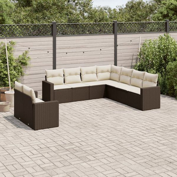 vidaXL 9-teilig Garten-Sofagarnitur mit Kissen Braun Poly Rattan, 3251490