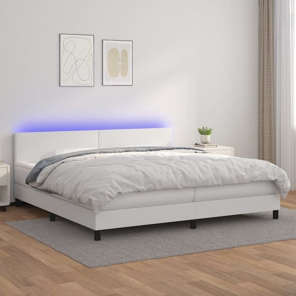 vidaXL Boxspringbett mit Matratze & LED Weiß 200x200 cm Kunstleder, 3134124