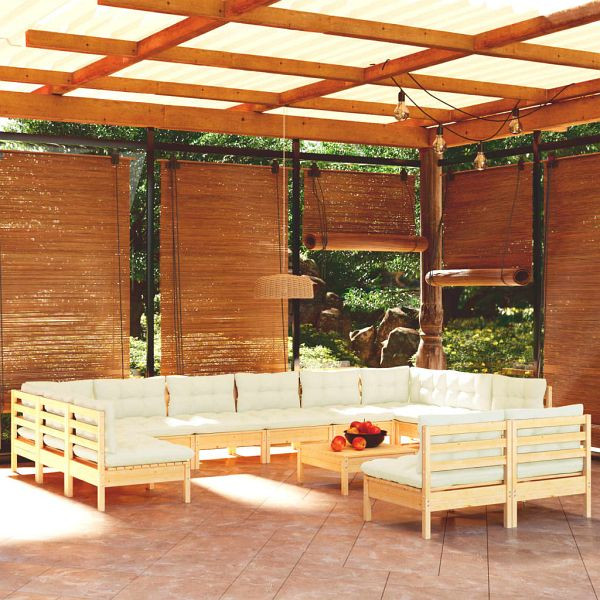 vidaXL 13-teilig Garten-Lounge-Set mit Creme Kissen Massivholz Kiefer, 3097229