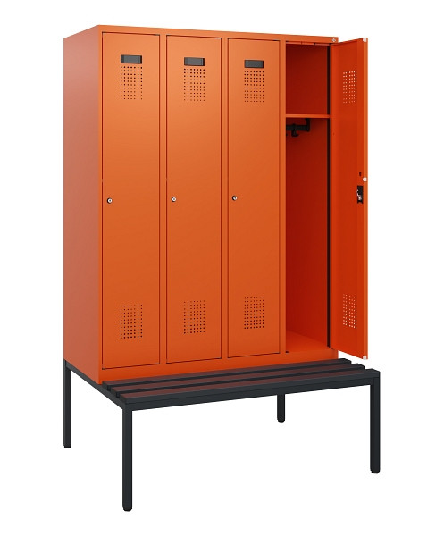 C+P Spind Evolo PLUS, 4 Abteile, 1950x1200x815mm, 2004/2004, Zylinderschloss, Material Sitzfläche Kunststoff, Sitzbank, 0490505-40 S10104