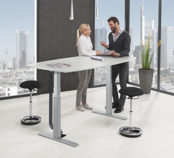 Deskin Sitz-/ Stehbesprechungstisch, höhenverstellbar, Lichtgrau, 2000 x 1000 x 640-1300 mm, 286989