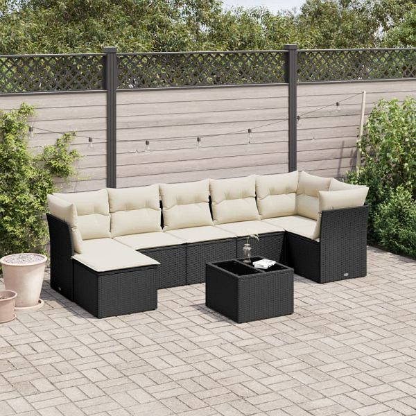 vidaXL 8-teilig Garten-Sofagarnitur mit Kissen Schwarz Poly Rattan, 3217976