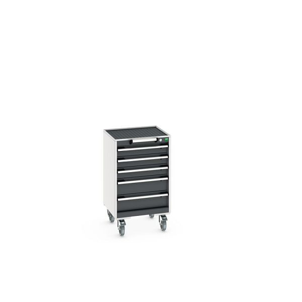 bott cubio Schubladenschrank mobil bestückt, mit 5 Schubladen, BxTxH: 525x525x885mm, RAL 7035/7016, Anthrazitgrau, 40402132.19V