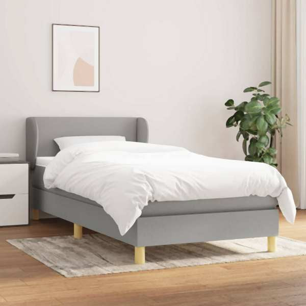vidaXL Boxspringbett mit Matratze Hellgrau 90x200 cm Stoff, 3126613