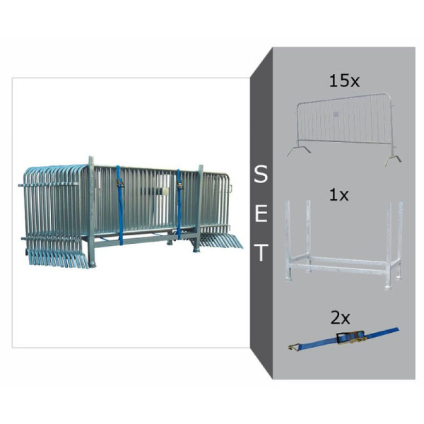 Stein HGS Absperrgitter Komplett-Set, inkl. 15 Absperrgitter Typ D -Rule- (Länge 2500 mm), Stapelpalette und Zurrgurten, 28032