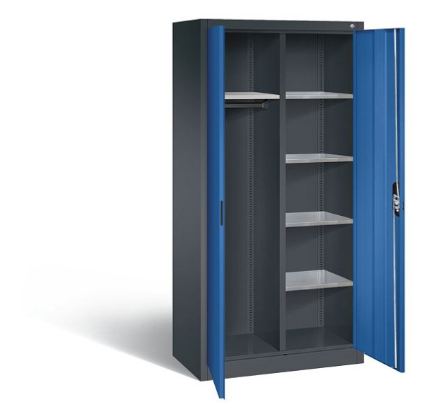 C+P Akten-/Garderobenschrank Acurado, H1950xB930xT500mm, Farbe: Schwarzgrau / Enzianblau, Muldengriff, 8921-312 S10278