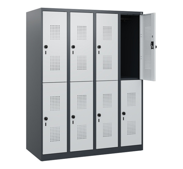 C+P Doppelstöckiger Spind Evolo PLUS, 8 Fächer, 1530x1200x500mm, 7016/7035, Drehriegel, 0493005-40 S10017