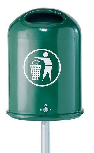 DENIOS Abfallkorb aus Stahl, mit Pfosten, 45 Liter, feuerverzinkt, karminrot, 195527
