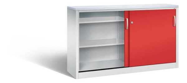 C+P Sideboard mit Schiebetüren Acurado, H1000xB1600xT400mm, Farbe: Lichtgrau / feuerrot, Bügelgriff, 2146-00 S10122